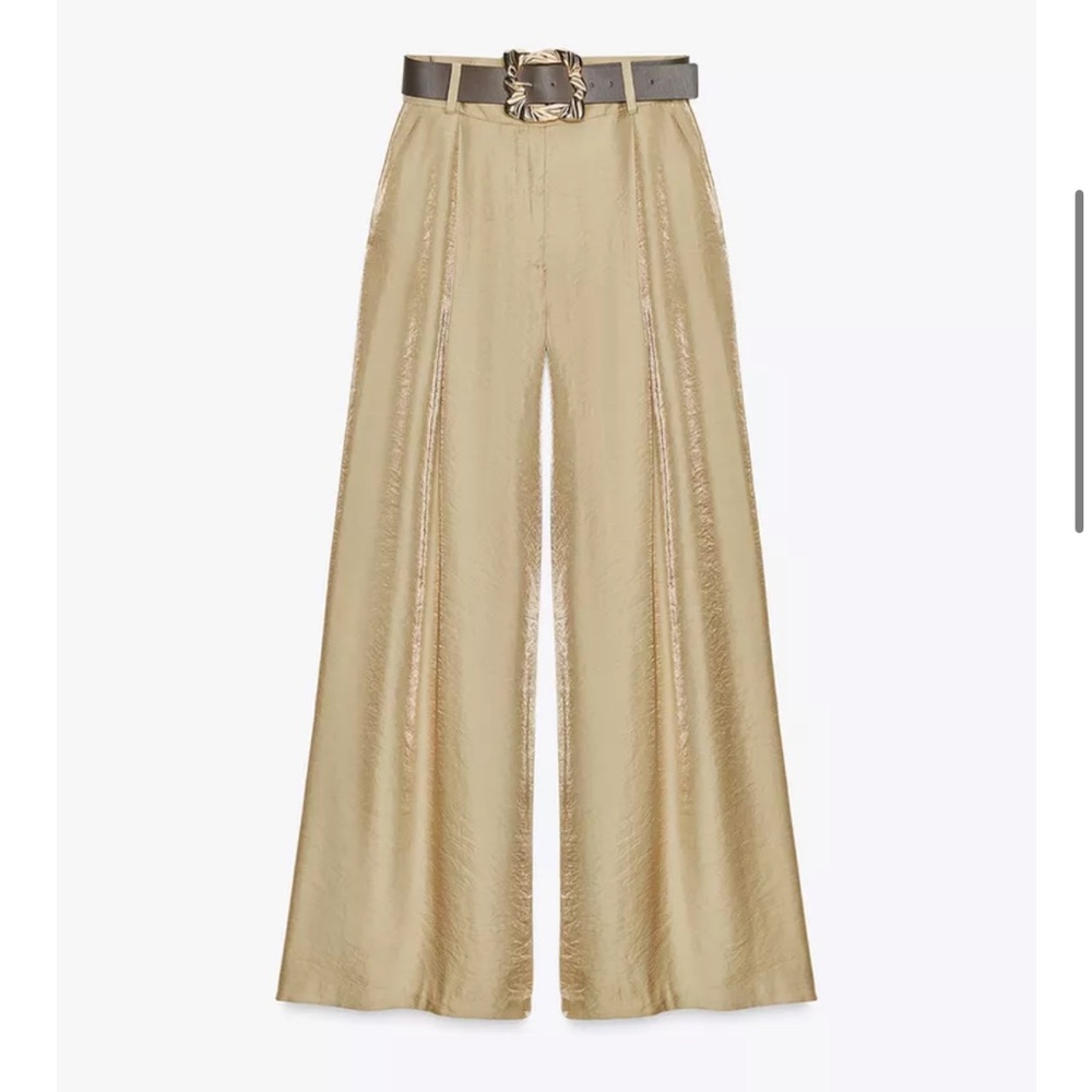 Zara Metallic Gold Wide-Leg Trousers